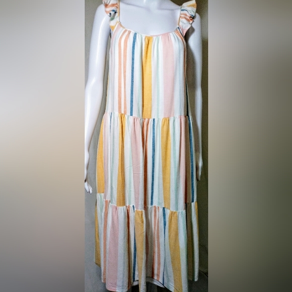 Rails Multi-Colored Striped S/L Midi Dress - Picture 1 of 7
